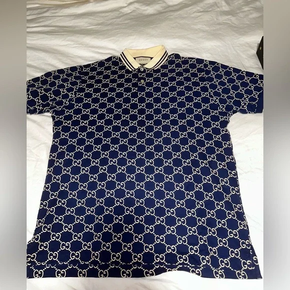 GUCCI Men's Navy GG Pattern Polo / worn once comes with everything - Picture 3 of 7